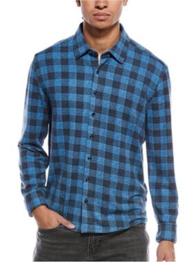Stone Rose Tech Fleece Buffalo Plaid Button Down Shirt L Blue